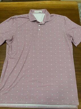 Holderness & Bourne Men's XL Polo Shirt Maroon and Navy Bourbon & Barrel Print